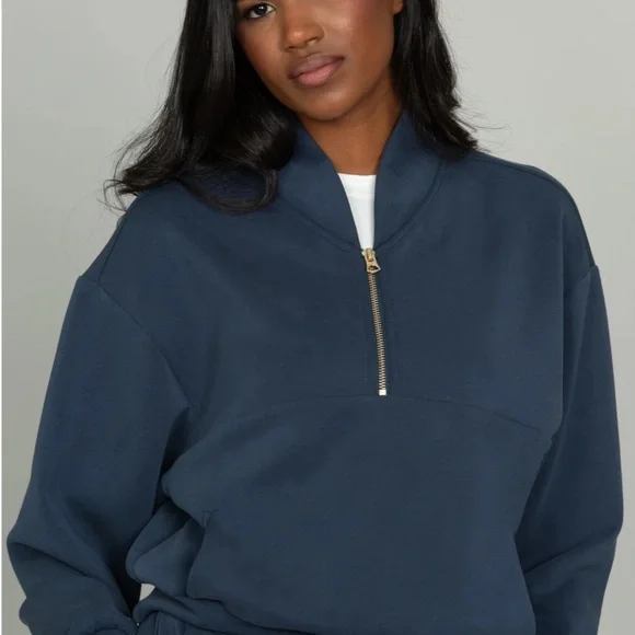 GOLDHINGE STONE NAVY LUXESOFT LOUNGE QUARTER ZIP-M - Picture 4 of 5